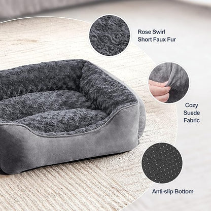 JOEJOY Rectangle Dog Bed for Large Medium Small Dogs - Washable Orthopedic Sofa Bed, Soft Breathable Puppy & Pet Cuddler, Durable Calming Dog Bed with Anti-Slip Bottom, Multiple Sizes, Dark Grey