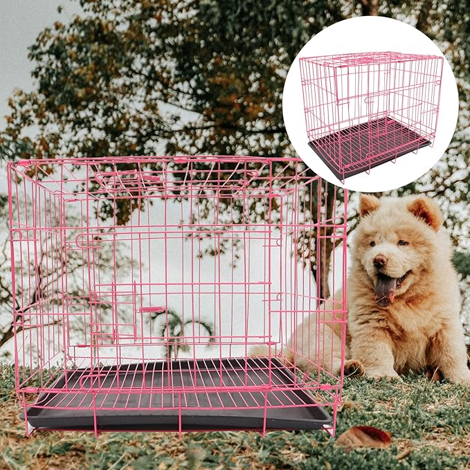 POPETPOP Large Dog Crate Pet Folding Cage Collapsible Dog Cage Indoor Outdoor Dog Crate Small Metal Wire Dog Crate with Leak- Pan Portable Pet Cage for Puppy Cat Rabbit Dog Kennel