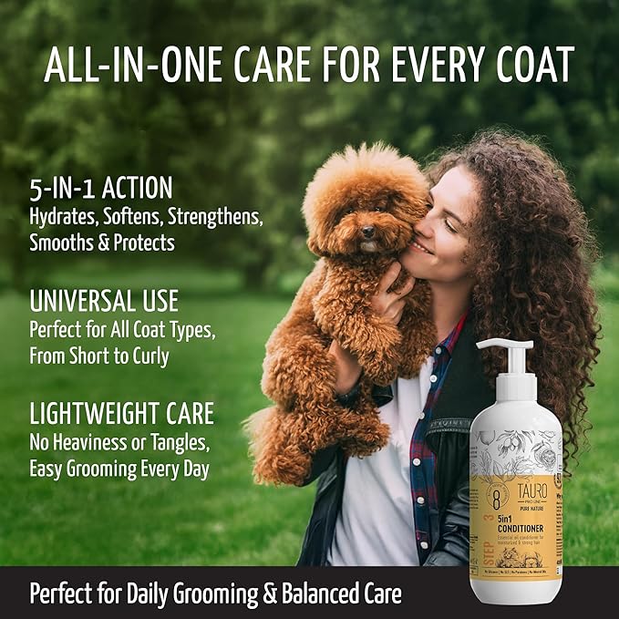 Moisturizing Dog Conditioner 5in1 - Allergy Dog and Cat Shampoo, Sulfate Parabens SLS Free Natural Composition Grooming Product with Essential Oils for Gentle Coat & Skin Deep Hydration, 13.5 Oz
