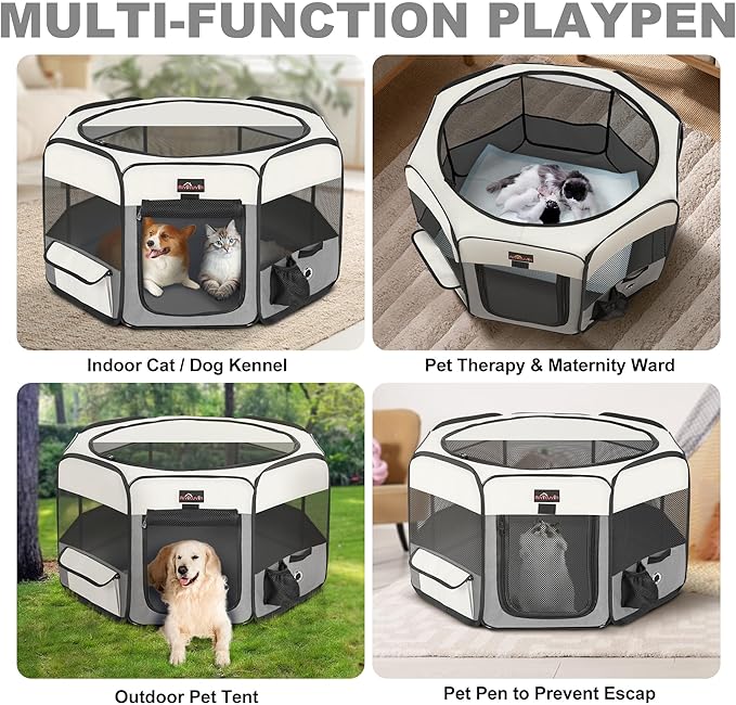 Aivituvin Dog Playpen Foldable Pet Play Pens with Carrying Bag for Cat, Puppies, Rabbits, Chickens, Durable Portable Pet Tent for Travel Camping Indoor/Outdoor Grey S