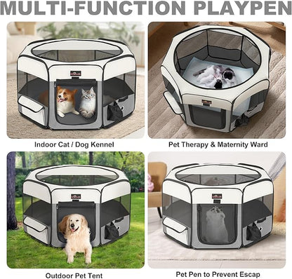 Aivituvin Dog Playpen Foldable Pet Play Pens with Carrying Bag for Cat, Puppies, Rabbits, Chickens, Durable Portable Pet Tent for Travel Camping Indoor/Outdoor Grey S