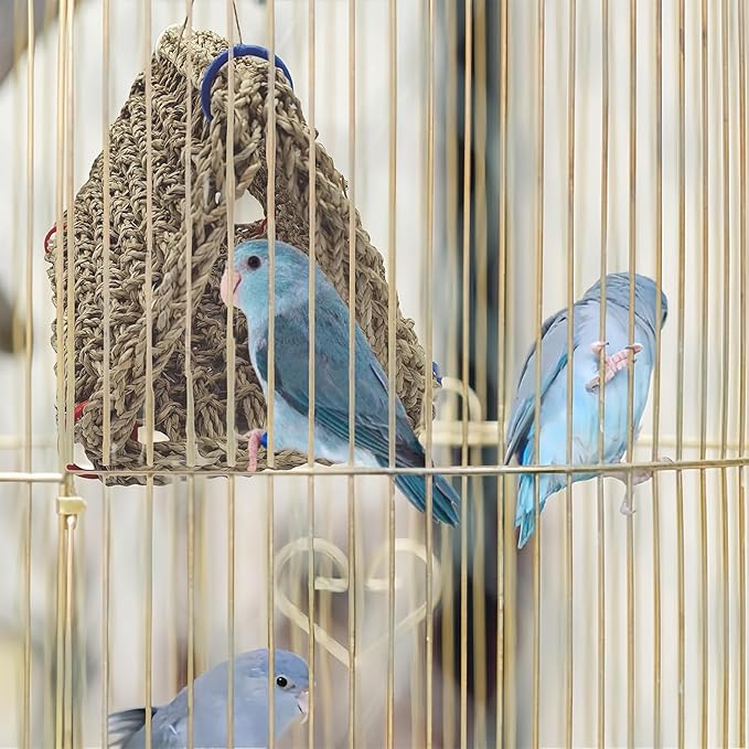 Tfwadmx Large Bird Seagrass Hammock, 3Pcs 7x11.8in Seagrass Mat for Birds, Hanging Parrot Toys, Counre House Hut Hideout for Parakeets, Lovebirds, Budgies, Cockatiels