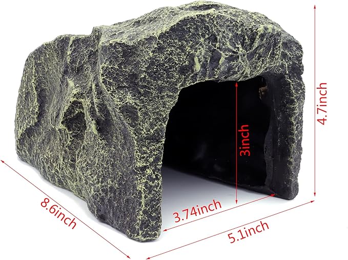 JIHAQUA Reptile Hide Medium Rock Snake Hide Cave Hideout Terrarium Habitat Decor Ornament Bearded Dragon Tank Accessories