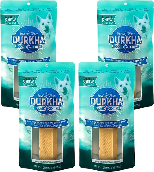 Yak Cheese Chews: Himalayan Yak Cheese Dog Chews- Natural, Healthy & Long Lasting Dog Treats - Grain, Gluten & Lactose-Free Rawhide Alternatives, For Dogs 65 lbs and smaller, 4 Pack Extra Large