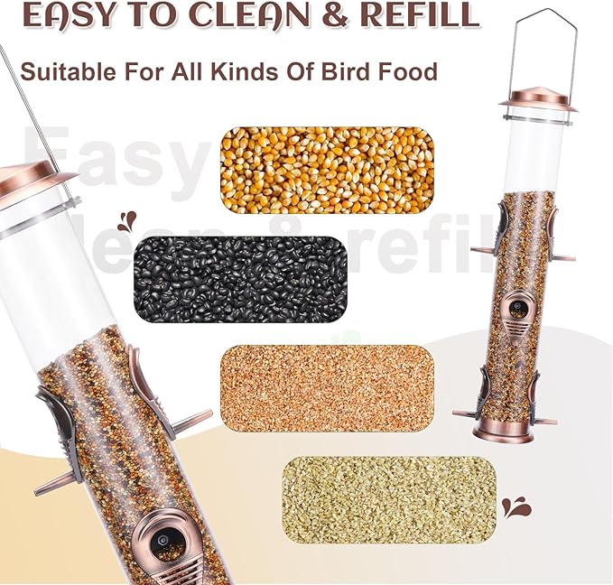 MIXXIDEA 2PK Metal Bird Feeders with 6 Feeding Ports,Tube Bird Feeder with Steel Hanger,Wild Bird Feeder for Outdoors Hanging, Attracting Birds in Your Lawn, Garden, Balcony (Antique Copper)