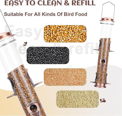 MIXXIDEA 2PK Metal Bird Feeders with 6 Feeding Ports,Tube Bird Feeder with Steel Hanger,Wild Bird Feeder for Outdoors Hanging, Attracting Birds in Your Lawn, Garden, Balcony (Antique Copper)