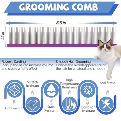 8.5 Inch Dual Tooth Pet Comb for Mats and Tanglesï¼_oratable Grooming Dematting Comb for Indoor long-haired cats and dogs,Pet Family Supplies,Removing Tangles,Knots,Undercoat and Excess Hair