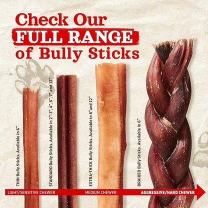 Natural Farm Odor Free Jumbo Bully Sticks (6 Inch, 12 Pack), Extra-Thick Dog Treats  Fully Digestible 100% Beef Treats, Natural Dental Chews  Keep Your Dog Busy with 50% Longer Lasting Chews
