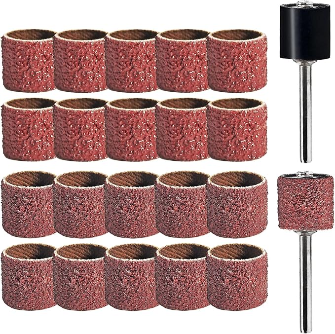 22-Pack Pet Nail Grinder Replacement Kit - 60 & 100 Grit Sanding Bands for Dogs & Cats - Black Grinding Drums Claw Care, Compatible with All Major Pet Grinders (1/2 Inch)
