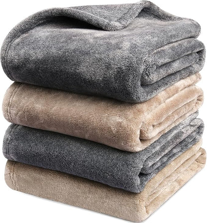 Onarway Dog Blanket Washable for Puppy: 4 Packs Dog Blankets 28_20 - Fluffy Soft Small Throw for Cat Puppy Kitten Dogs - Fleece Pet Blankets for Bed Sofa Car and Indoor - Grey and Khaki