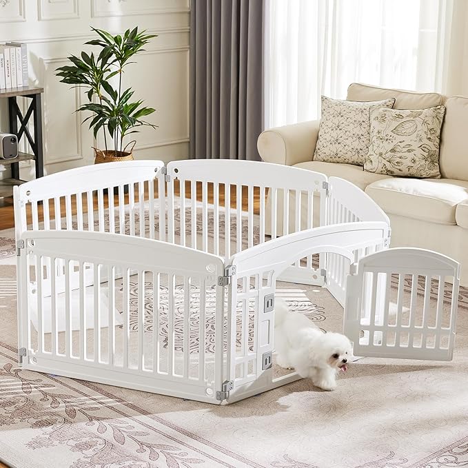 Dog Playpen 6-Panel 24" | Safe & Secure Indoor/Outdoor Pet Fence | Folding & Portable | 35 x 35 x 24IN, Ideal for Small to Medium Dogs | Easy to Clean ï¼_hiteï¼