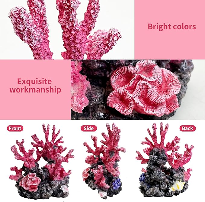 PINVNBY Aquarium Coral Reef Decor, Artificial Aquarium Coral Ornament Fish Cave Hideout Artificial Aquarium Plants Artificial Resin Fish Tank Accessories for Aquarium Landscaping (Pink)