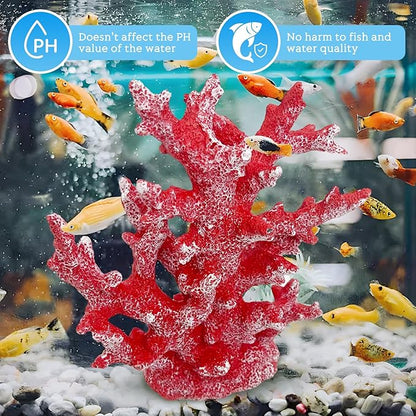 PINVNBY Aquarium Coral Decorations Artificial Coral Reef Decor Resin Fish Tank Plants Ornament Fish Tank Accessories for Aquarium Landscape (Red)