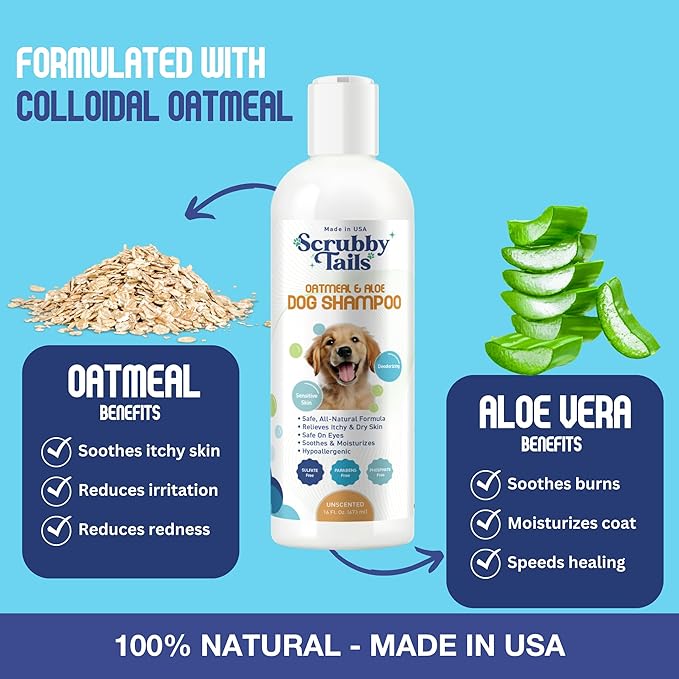 Organic Dog Shampoo - Puppy Oatmeal Shampoo for Itchy Skin Relief - Hypoallergenic for Sensitive Skin,for Dogs of All Ages,Deodorizes Smelly Dogs,Tearless,Made in USA, 16oz (Unscented)