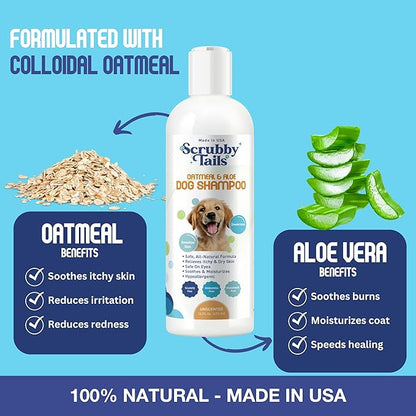 Organic Dog Shampoo - Puppy Oatmeal Shampoo for Itchy Skin Relief - Hypoallergenic for Sensitive Skin,for Dogs of All Ages,Deodorizes Smelly Dogs,Tearless,Made in USA, 16oz (Unscented)