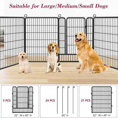 Dog Playpen, 40 inch Height 24 Panels Heavy Duty Dog Fence Pet Playpen with Door, Anti-Rust Dog Exercise Pen with Lock, Portable Pet Fence Outdoor for Yard RV Camping