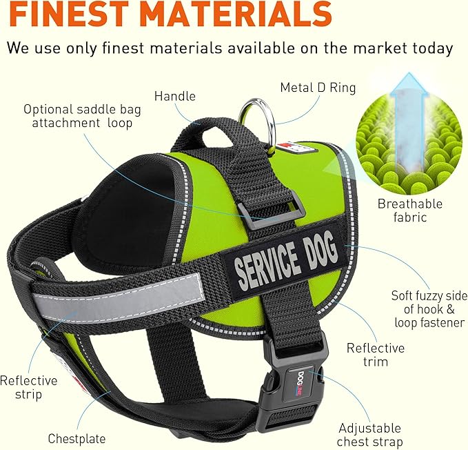 Dogline Unimax Service Dog Vest and Free Service Dog ID Badge with ADA Law, Medium, Lime Green