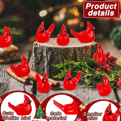 100 Pcs Mini Resin Red Cardinal Bird Figurines – Tiny Cardinal Ornaments for Christmas, Cake Toppers, Garden Crafts, Dollhouse, Fairy Micro Landscape, Party and Home Decorations