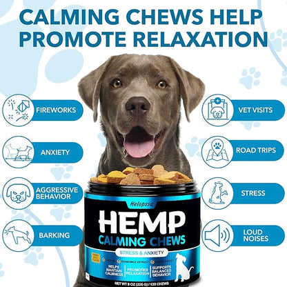 Hemp Calming Chews for Dogs with Anxiety and Stress - Anxiety Relief Chews for Storms, Fireworks, Thunder, Barking, Separation - Valerian, L-Tryptophan, Hemp Oil - Peking Duck- 120 Dog Calming Treats