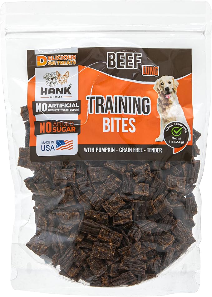 Hank & Harley Training Bites, Beef Lung 1 lb - USA Lean Protein Soft Dog Treats with Pumpkin. 100% Natural & NO Added Sugar, Flour, or Fillers. Ideal for finicky Pets.