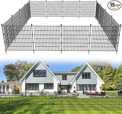 15 Panels No Dig Decorative Outdoor Garden Fence for Yard, 32 in(H) X 35.4 ft(L) Animal Barrier Fencing Rustproof Metal Wire Panel Border for Dog, Rabbits, and Patio Temporary Ground Stakes
