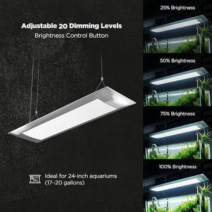 ONF Flat One+ 24 in 24/7 Cycle Aquarium Light, Blue White Full Spectrum Colorfull LED Light, Fish Tank Light Brightness Dimmable & Color Temperature APP Controlled, Sunrise & Sunset, Pendant Style