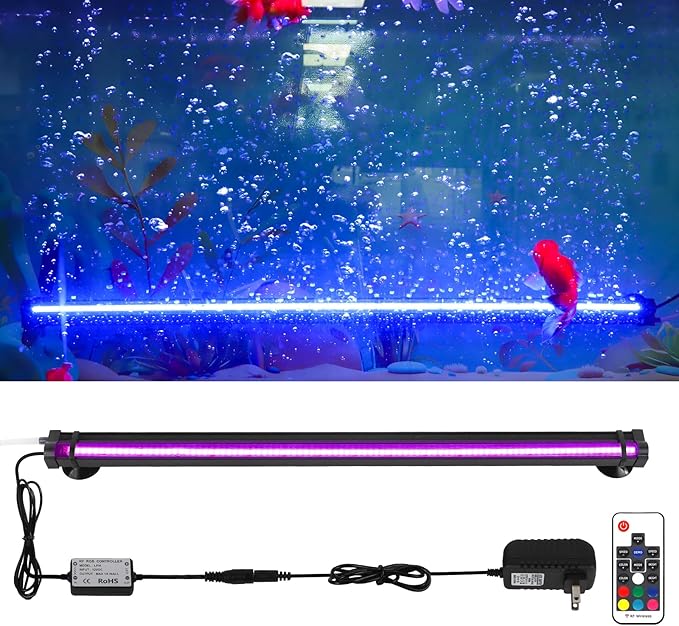 Bubbler Aquarium Fish Tank Decor: Submersible Aquarium Lighting with Oxygen Boost for Fish Lovers - Waterproof RGB Light Bar Bubble Wall with Remote for 30-35 Inch Saltwater Freshwater Fishes Tanks