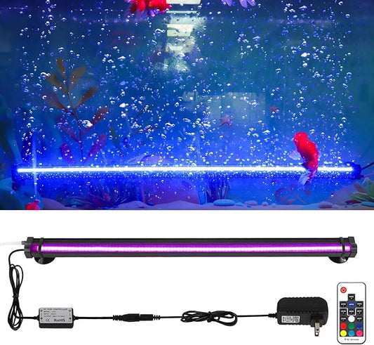 Bubbler Aquarium Fish Tank Decor: Submersible Aquarium Lighting with Oxygen Boost for Fish Lovers - Waterproof RGB Light Bar Bubble Wall with Remote for 30-35 Inch Saltwater Freshwater Fishes Tanks