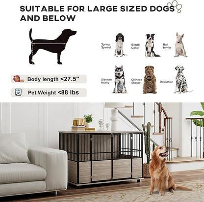 PawHut 46" Dog Crate Furniture End Table, Wooden Dog Kennel Indoor Pet House with 3 Doors, for Small to Large Dogs