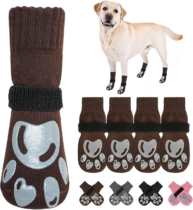 BEAUTYZOO Dog Socks, Non Slip Dog Socks to Prevent Licking Paws -Dog Shoes for Hot/Cold Pavement, Dog Boots & Paw Protectors, Dog Booties for Hardwood Floors, Small Medium Large Senior Dogs