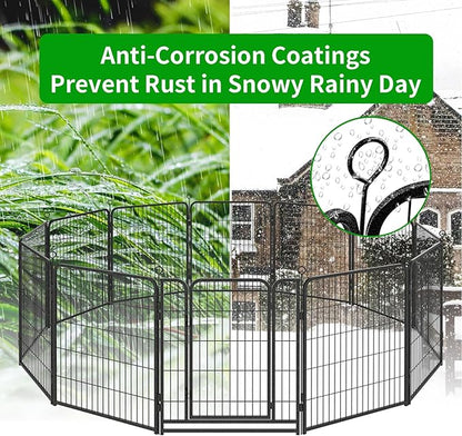 Dog Playpen Outdoor Extra Wide 32 Piece Panels Heavy Duty Dog Fence 50" Height Anti-Rust with Doors Portable for RV Camping Yard, Total 84FT, 561 Sq.ft, Snowy Black