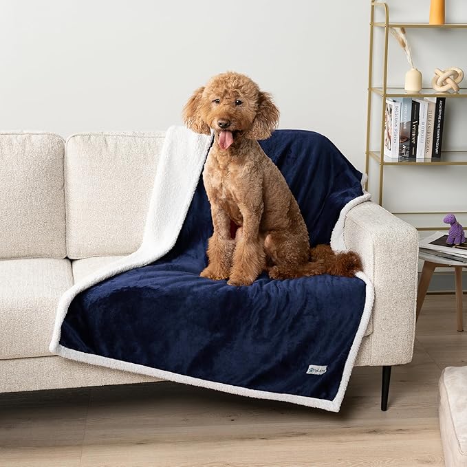 PetAmi Waterproof Dog Blanket for Small Medium Dog, Pet Puppy Blanket Couch Cover Protection, Sherpa Fleece Cat Blanket Couch Sofa Bed Furniture Protector Reversible Soft Washable 29x40 Navy Throw