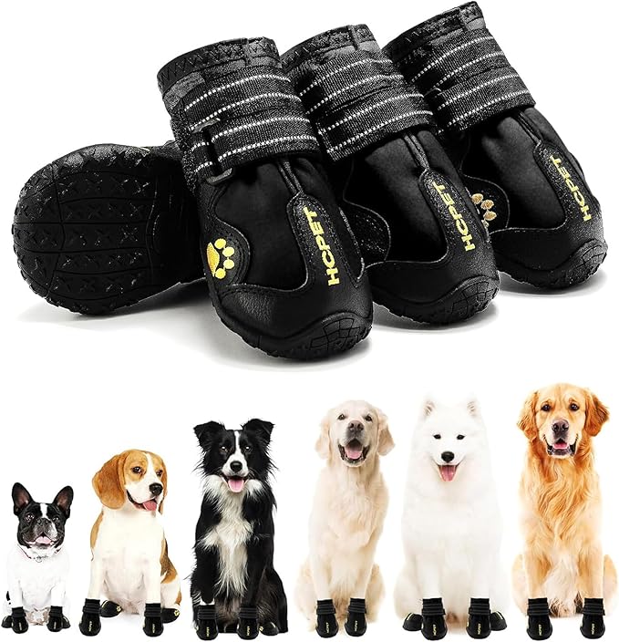 Hcpet Dog Shoes, Dog Boots for Small Dogs, Waterproof Medium Dog Booties Paw Protector for Summer Hot Pavement, Winter Snowy Day, Outdoor Walking, Indoor Hardfloors Anti Slip Sole Black Size 5