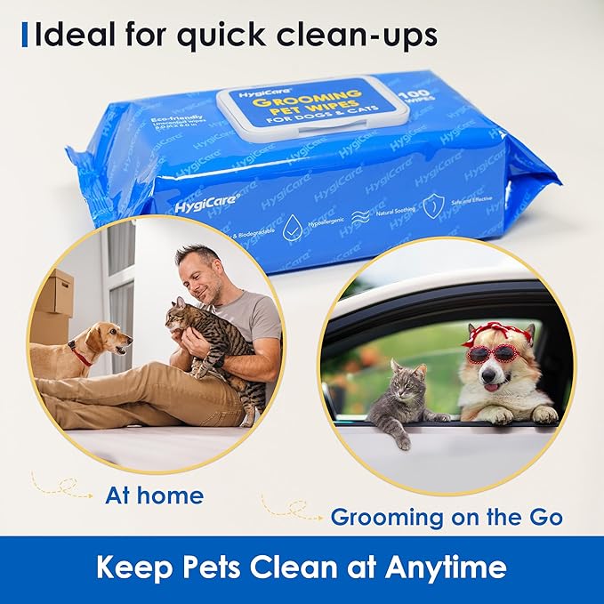 Pet Grooming Wipes for Dogs & Cats, 400 Count, 8"x8" Ultra Thick & Soft, Unscented, Hypoallergenic Formula, Safe on Coat, Paws, Ears, Bum & Sensitive Skin