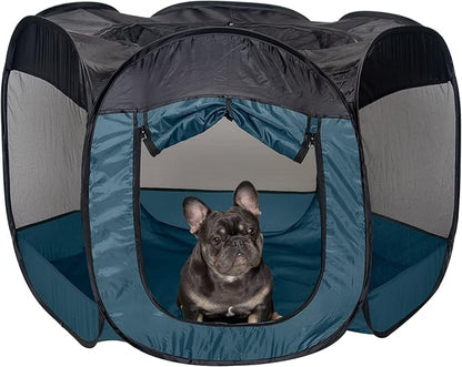 Furhaven Portable Dog Playpen Cat Tent, Pet playground/kennel foldable indoor outdoor zippered puppy crate - Sailor Blue, Large