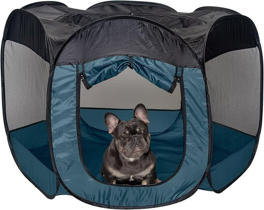 Furhaven Portable Dog Playpen Cat Tent, Pet playground/kennel foldable indoor outdoor zippered puppy crate - Sailor Blue, Large