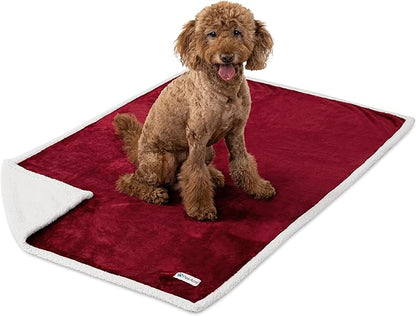 PetAmi Waterproof Dog Blanket for Medium Large Dog Puppy Cat Throw for Couch Cover Leakproof Protection, Sherpa Fleece, Reversible Soft Washable 60x40 Wine Red