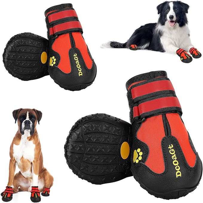DcOaGt Dog Shoes for Large Dogs XXL, Waterproof Dog Boots with Anti-Slip Sole Breathable Reflective Paw Protectors Booties for Hot Pavement Summer Winter Snow Hiking Walking 4PCS(Size 9)