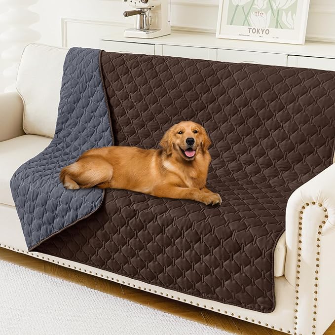 Smiry Waterproof Dog Blanket, Soft Dog Bed Cover Pet Blanket, Reversible Couch Cover for Dogs Washable, Pet Couch Covers for Sofa Furniture Protector for Puppy Cat (68x82 Inch, Chocolate/Dark Grey)