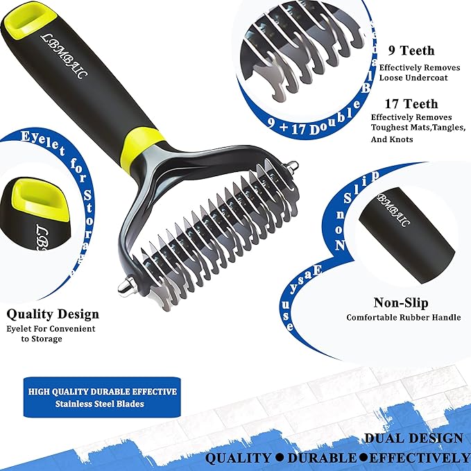 Dog Brush for Shedding Safe Blade Undercoat Rake for Dogs Reduce Knots&Matted&Tangles Easily for Large or Small Long Hair Dogs and Cats.