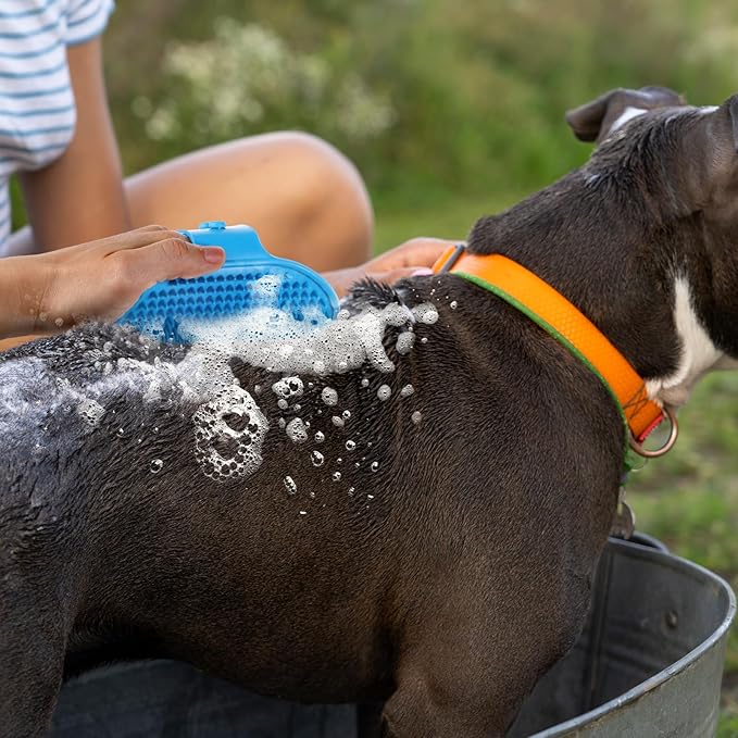 3pcs Rubber Curry Brush, Silicone Dog Brushes, Pet Shampoo Brush with Adjustable Ring Handle for Short Long Haired Dogs Cats,Grooming Soothing Massage Brushes Dog Hair 3 Color