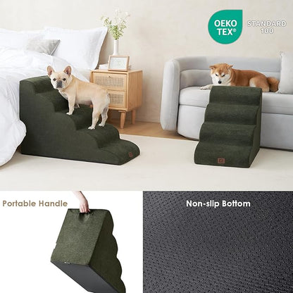 EHEYCIGA Curved Dog Stairs Ramp for High Beds 22.6" H, 5-Step Dog Steps for Small Dogs and Cats, Pet Stairs for High Bed Climbing, Non-Slip Balanced Pet Step Indoor, Olive Green
