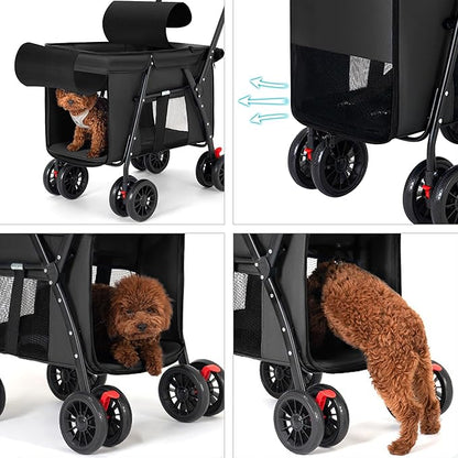 Pet Stroller,Foldable Dog Cat Cage Jogger Strolle,Extra Large 4 Wheels Carrier Jogger Travel Dog Stroller Breathable Mesh with Storage Basket and Cup Holder for Small Medium Dog Cats(Black)