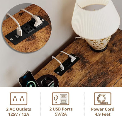 IRONCK Dog Crate Furniture for Small Dogs, Wooden Dog Kennel with Flip Top Drawer, Indoor Pet Crate End Table with Charging Station, Steel-Tube Dog Cage, Rustic Brown