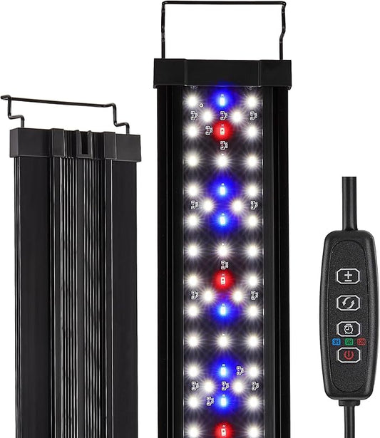 LED Aquarium Light for 36–44 Inch Fish Tanks – Timer with Auto On/Off, 10-Level Brightness, White/Blue/Red+White Modes, Extendable Brackets & Hanging Design (Rope Not Included) (36-44inch)