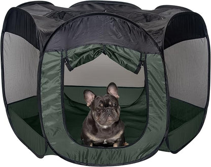 Furhaven Portable Dog Playpen Cat Tent, Pet playground/kennel foldable indoor outdoor zippered puppy crate - Hunter Green, Large
