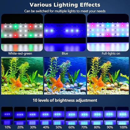 Tatub 16W LED Aquarium Light for 24"-30" Fish Tank, Full Spectrum Fish Tank Light with White Blue Red Green LEDs, 10 Levels of Brightness，Timer Auto On/Off
