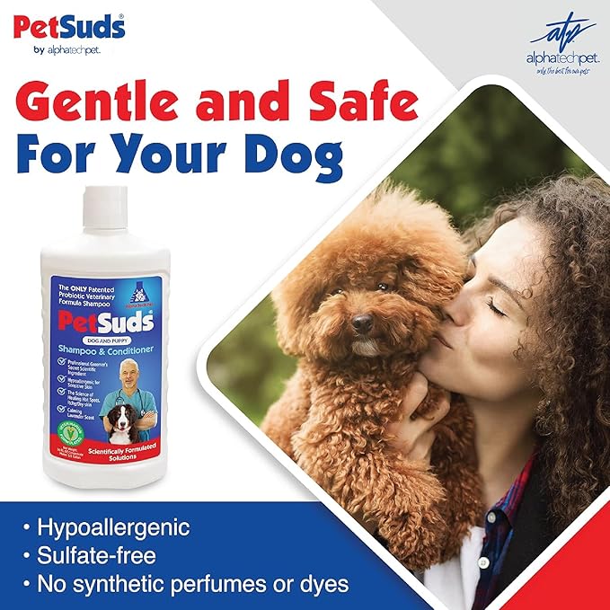 Probiotic Shampoo and Conditioner for Dogs, 16 oz Lavender Scented - Helps with Hotspots, and Dry, Oily Skin - Hypoallergenic, Sulfate Free, No Synthetic Perfumes or Dyes