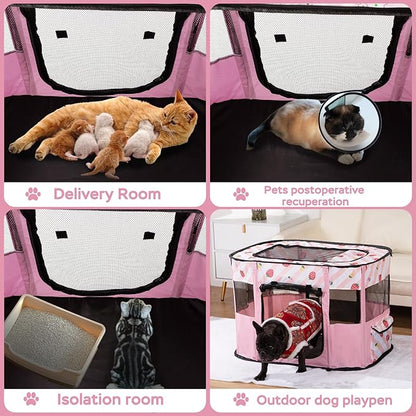 Portable Foldable Pet Playpen Collapsible Crates Kennel Playpen for Dog cat and Rabbit &Travel playpen Outdoor or Indoor (M, Pink)