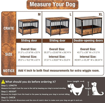 KOOPRO 43.7" Inch Dog Crate Furniture with Cushion for Large Dogs, Wooden Heavy Duty Dog Kennel with Double Doors Indoor, Decorative Pet House Dog Cage Side End Table, Rustic Brown